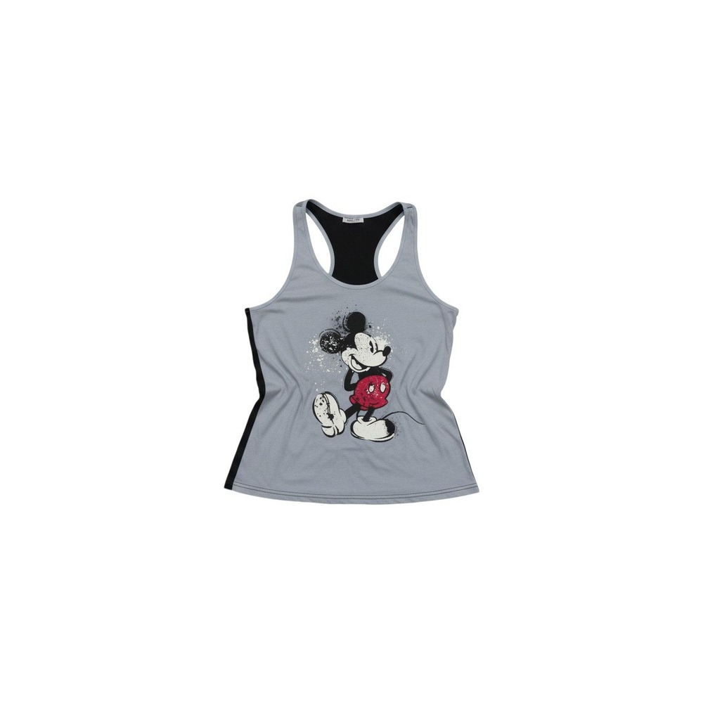 Disney Tank Top Womens Large Gray Black Mickey Mouse Reversible Racerback